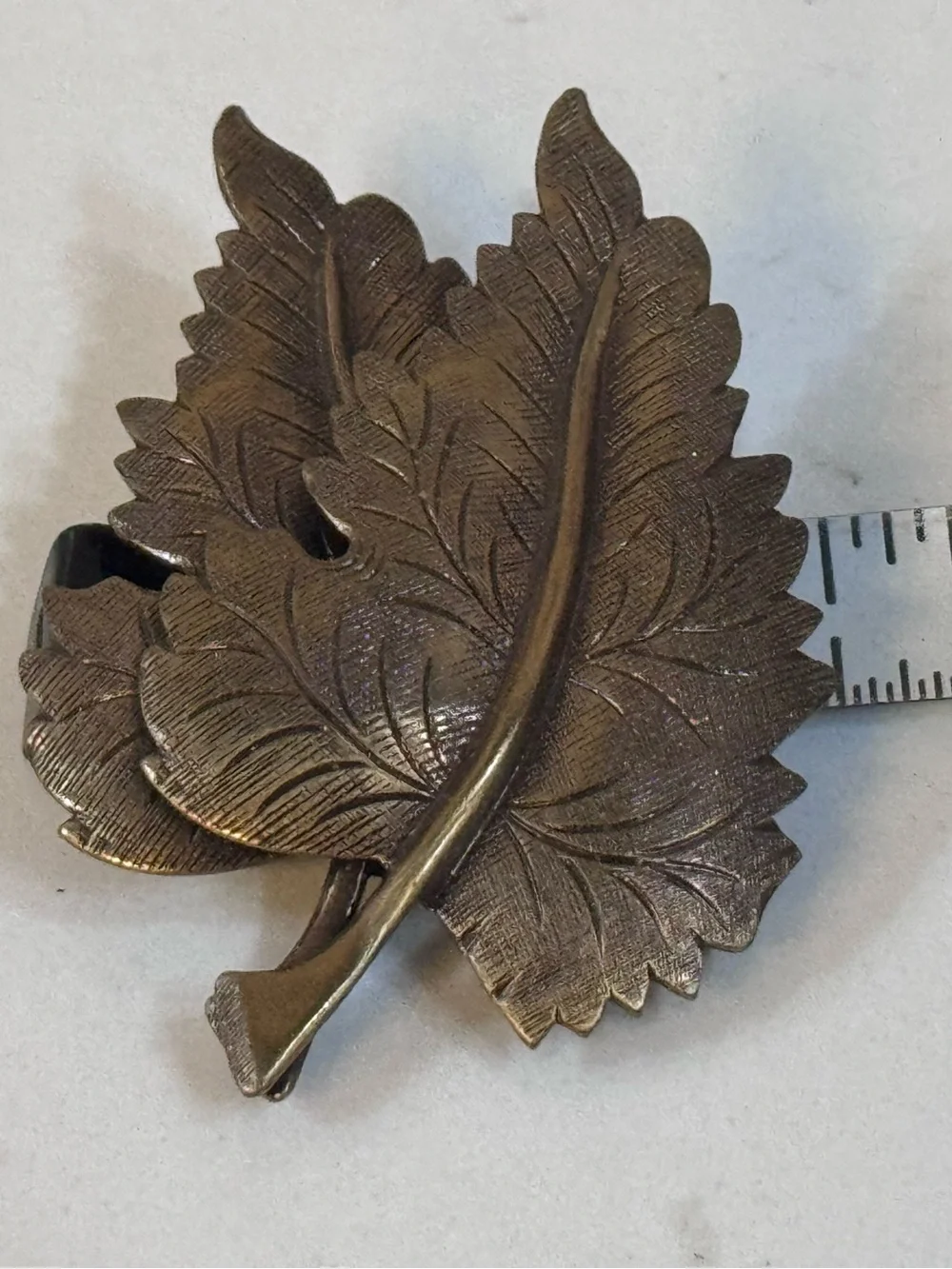 Vintage Fall Autumn Double Leaf Brooch Brass Bronze Tone Brooch Pin Metal
